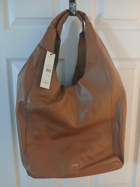 BCBG Brown Leather-Look Hobo Shoulder Bag